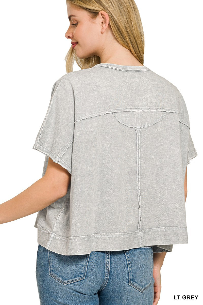Light Grey Snow Washed Boxy Top and Shorts Lounge Set