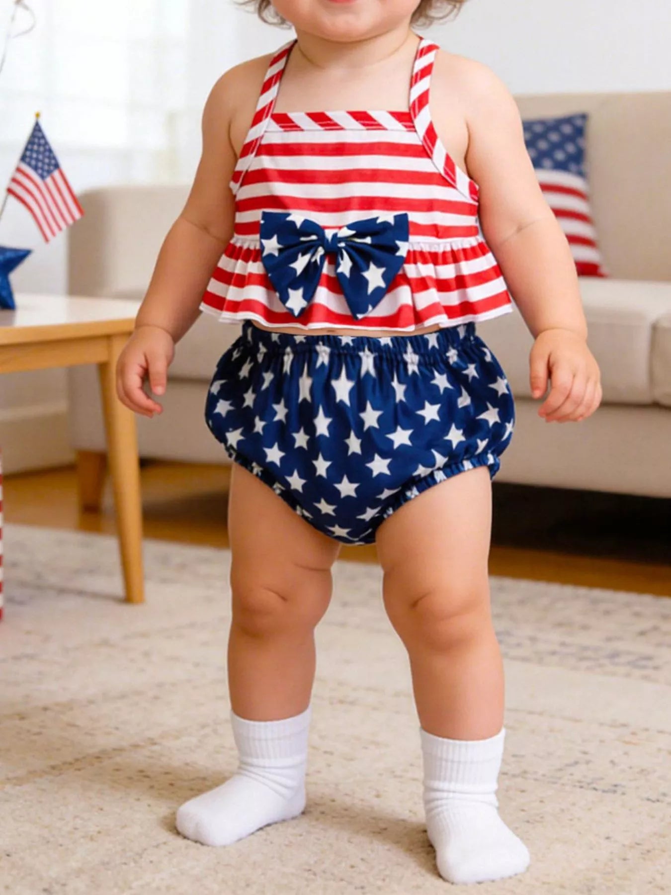 Childrens Patriotic Star Spangled Tank Top and Bloomer Set