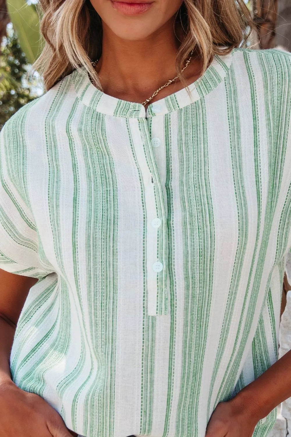 Women's Breathable Gauze Half Button Short Sleeve Casual Blouse
