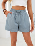 Women's Casual Blue Drawstring Elastic Waist Shorts with Pockets