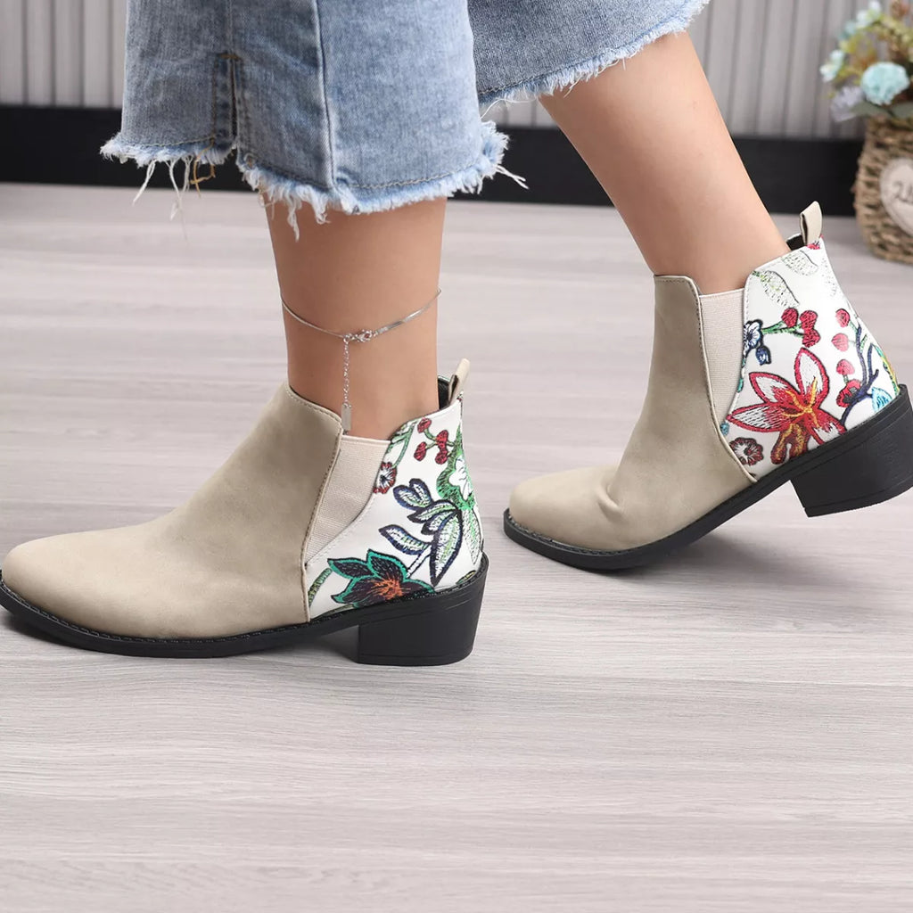 Women's Black Point Toe Mid Block Heel Ankle Boots