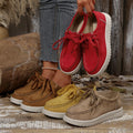 Women's Lace-Up Suede Round Toe Flats Comfortable Casual Shoes