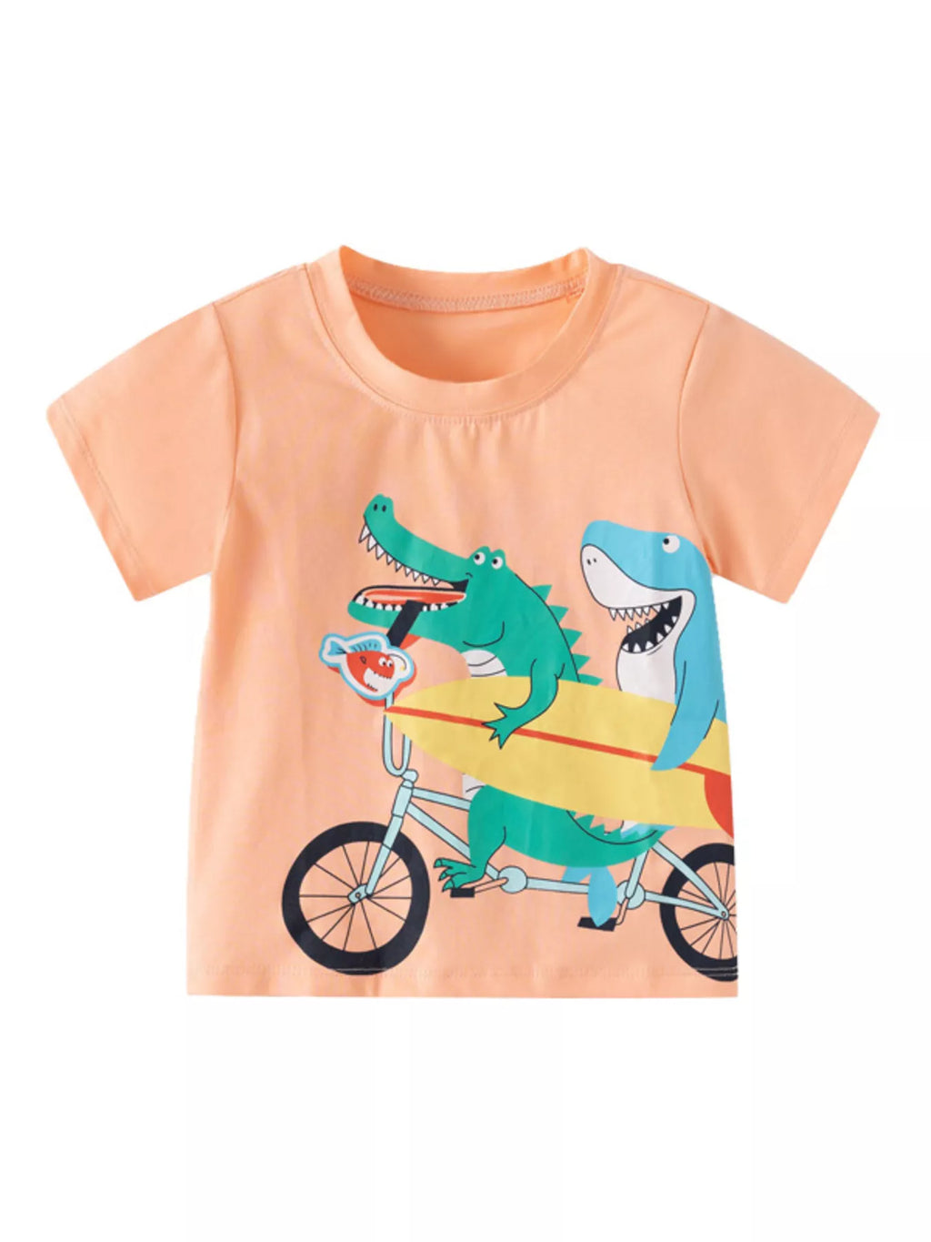 Children's Orange Crocodile Surf Graphic Short Sleeve T-Shirt