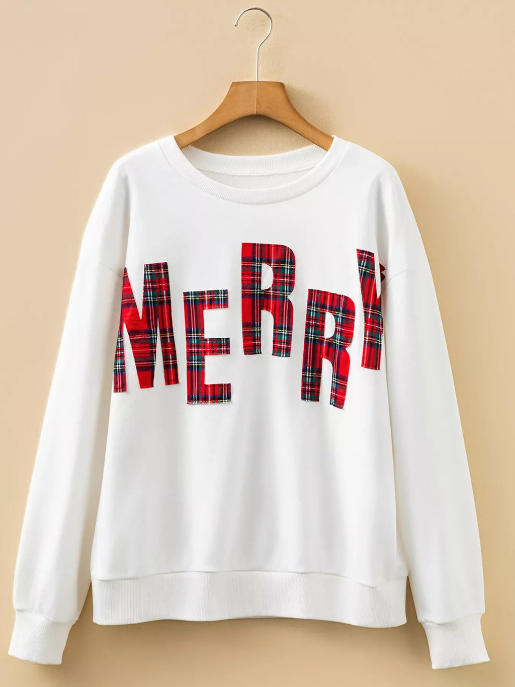 White MERRY Christmas Plaid Lettering Sweatshirt