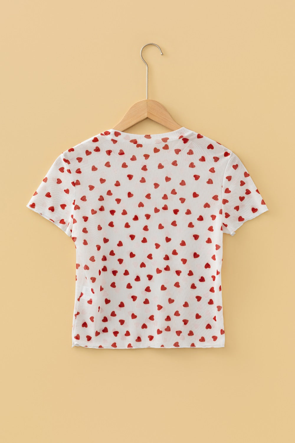 Women's Sheer Heart Print Fitted T-Shirt Short Sleeve Casual Top