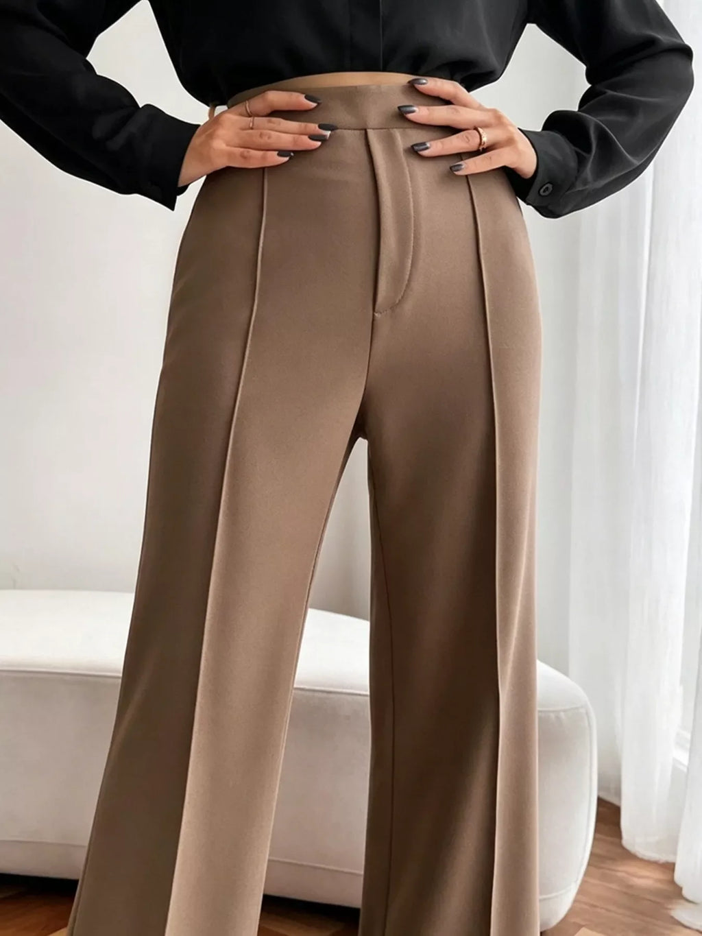 Women High Waist Flare Pants Black Casual Tailored Trousers