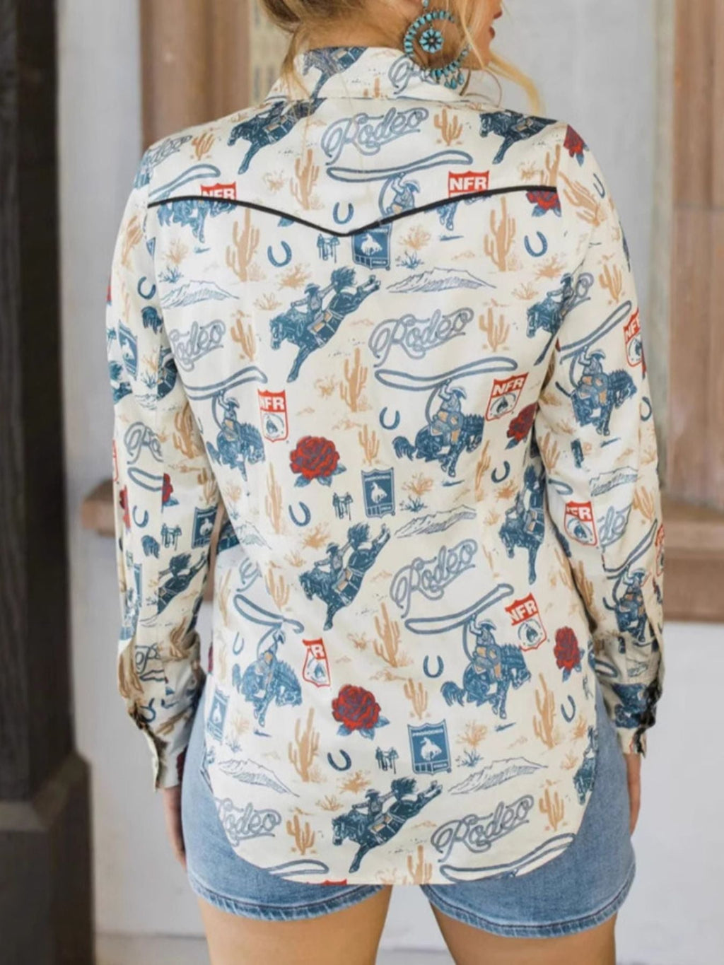 Women's Western Rodeo Print Long Sleeve Button-Up Shirt
