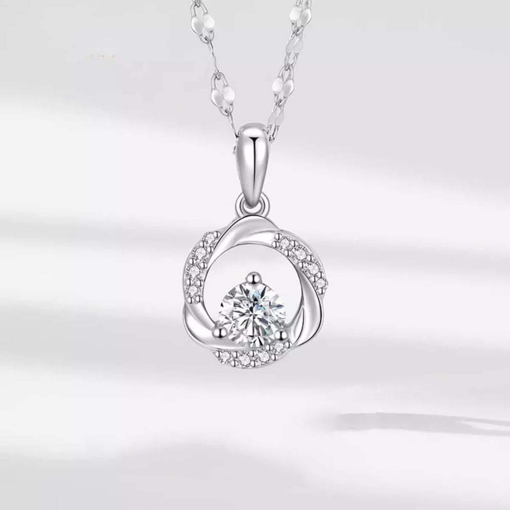 Dainty Sterling Silver Zircon Swirl Pendant Necklace