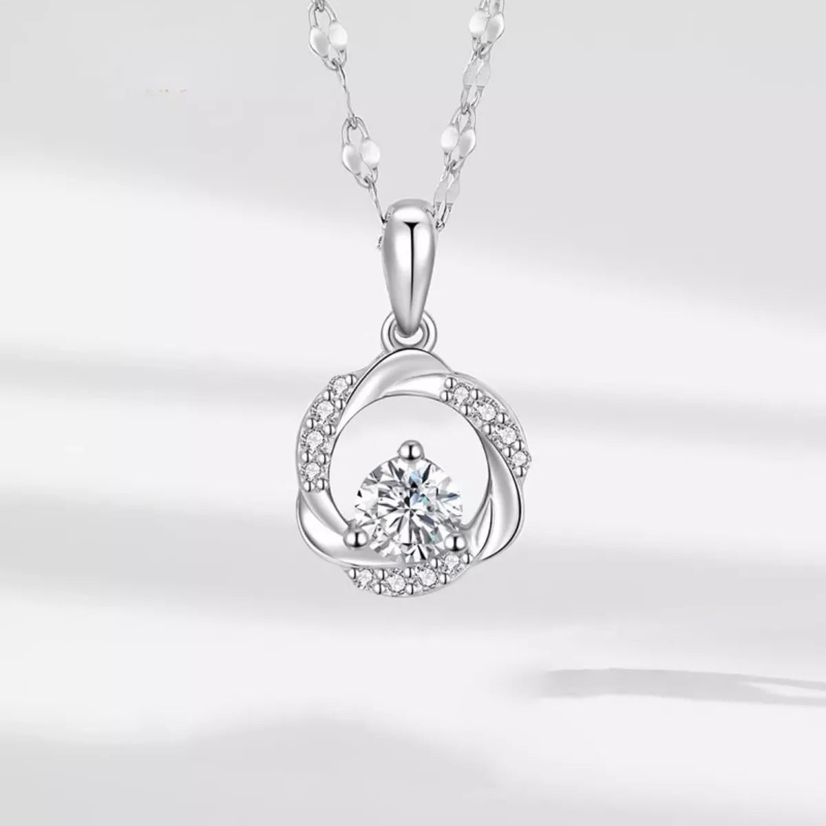 Dainty Sterling Silver Zircon Swirl Pendant Necklace