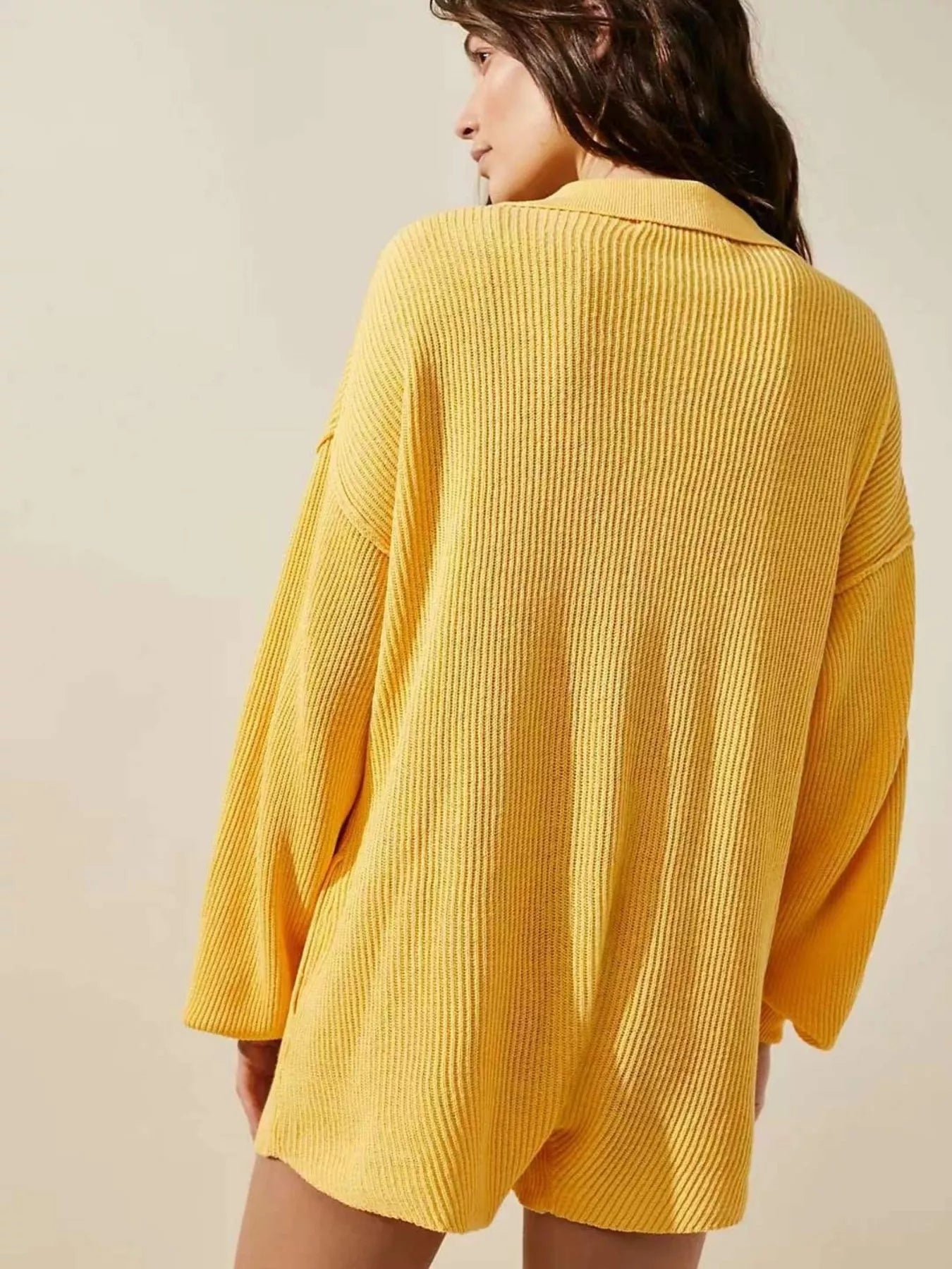 Women's Ribbed Knit Long Sleeve Romper with Pockets