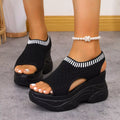 Women's Black Mesh Platform Wedge Sandals Comfortable Casual Mules