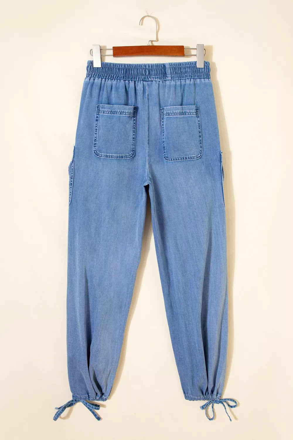 Light Blue Drawstring Elastic Waist Loose Cargo Jeans