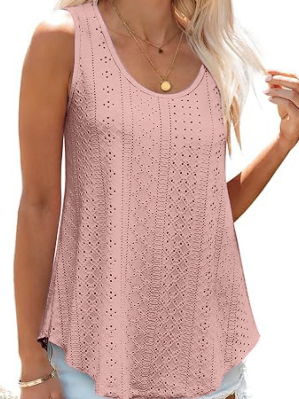 Women's Lavender Eyelet Scoop Neck Tank Top Sleeveless Shirt