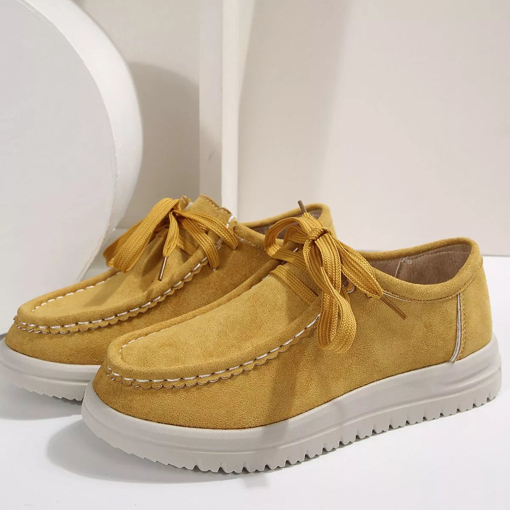 Women's Lace-Up Suede Round Toe Flats Comfortable Casual Shoes