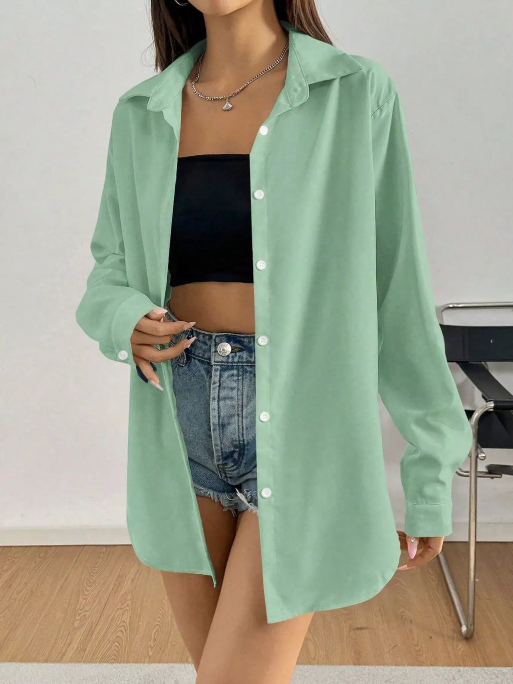 Women's White Long Sleeve Button Up Shirt Casual Oversized Top