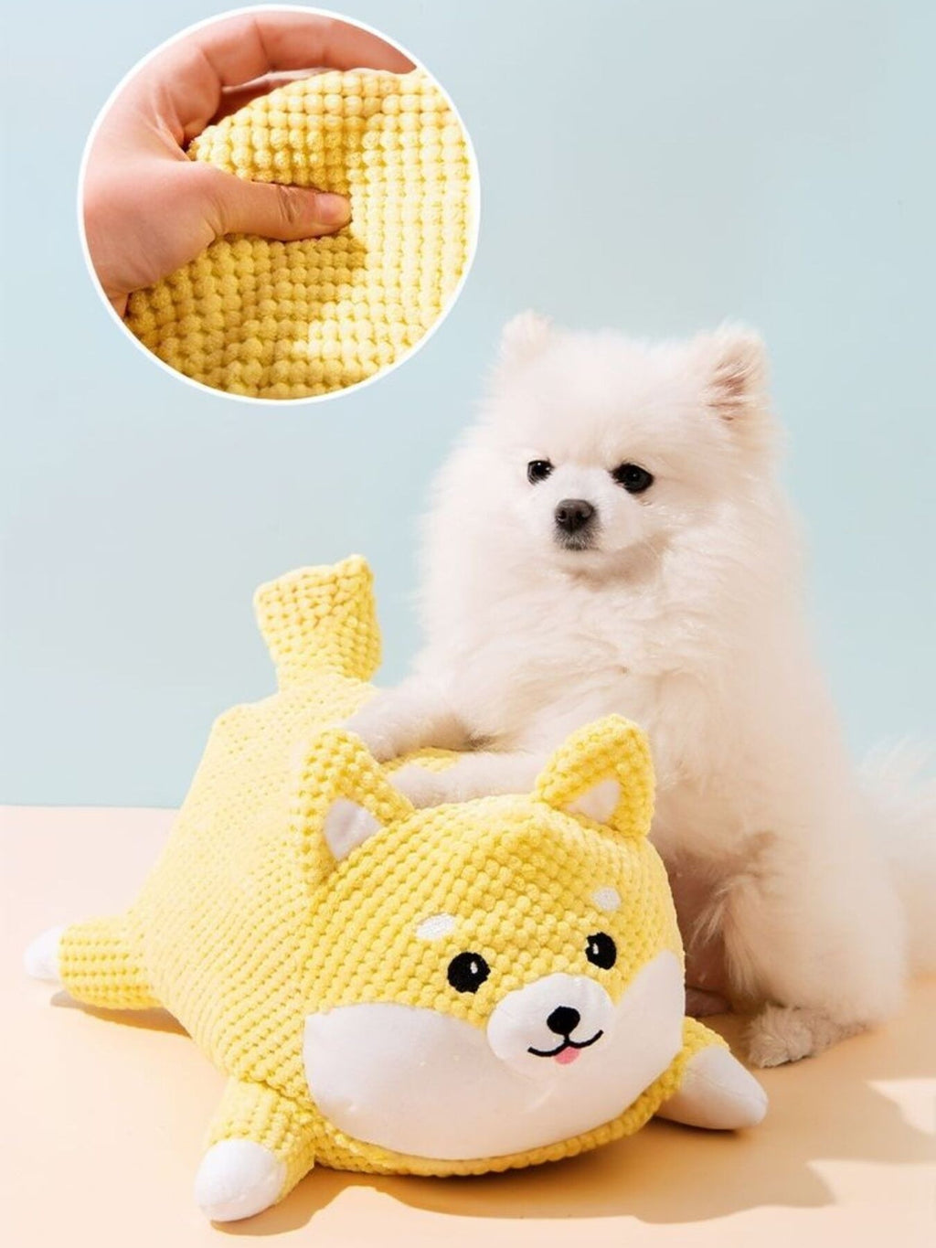 Yellow Textured Squeaky Plush Dog Toy for Engaging Playtime