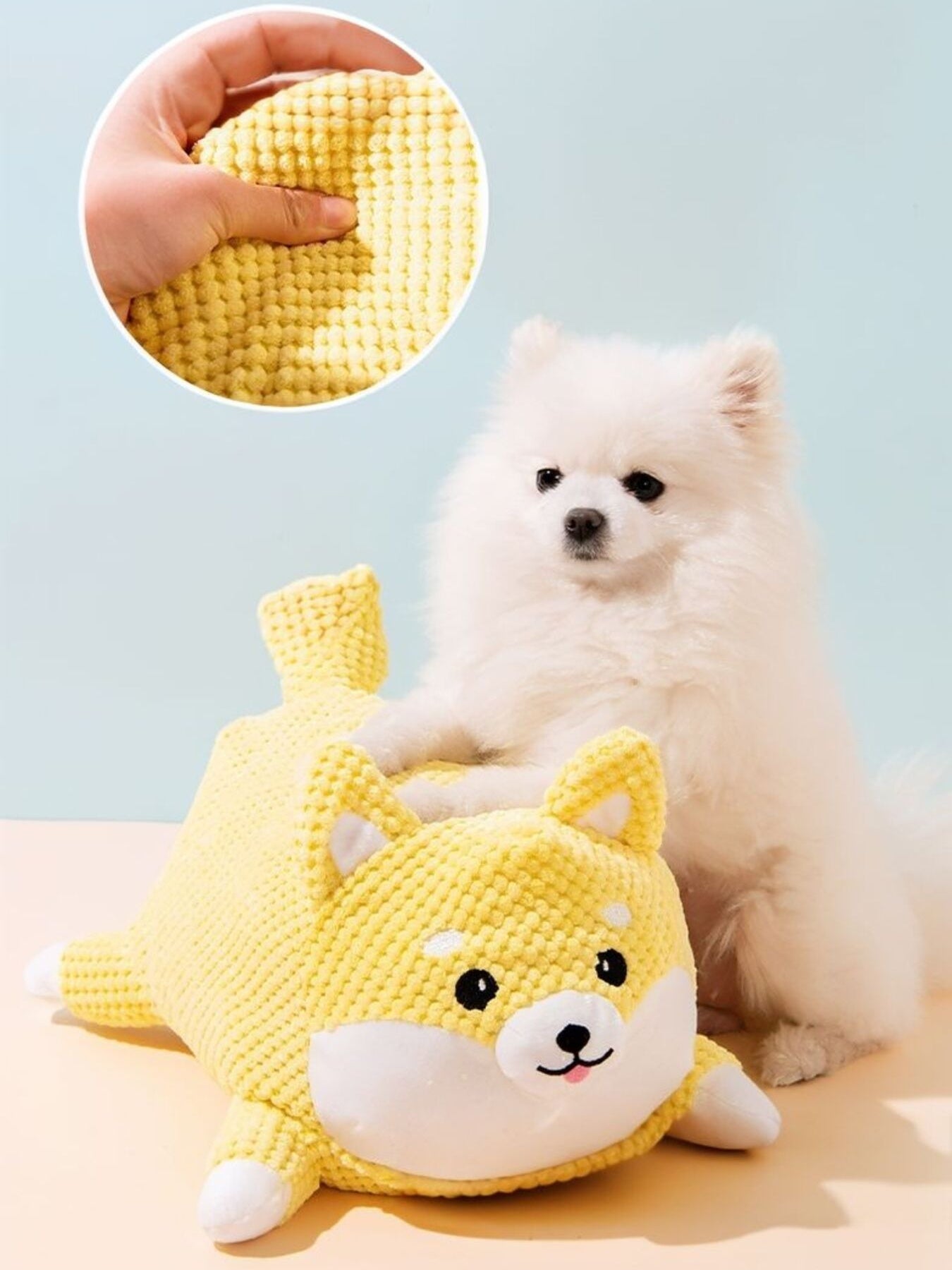 Yellow Textured Squeaky Plush Dog Toy for Engaging Playtime