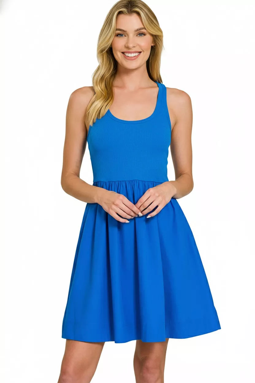 Zenana Mixed Knit & Woven Midi Dress