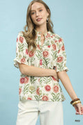 Women's Floral Button-Front Short Sleeve Top