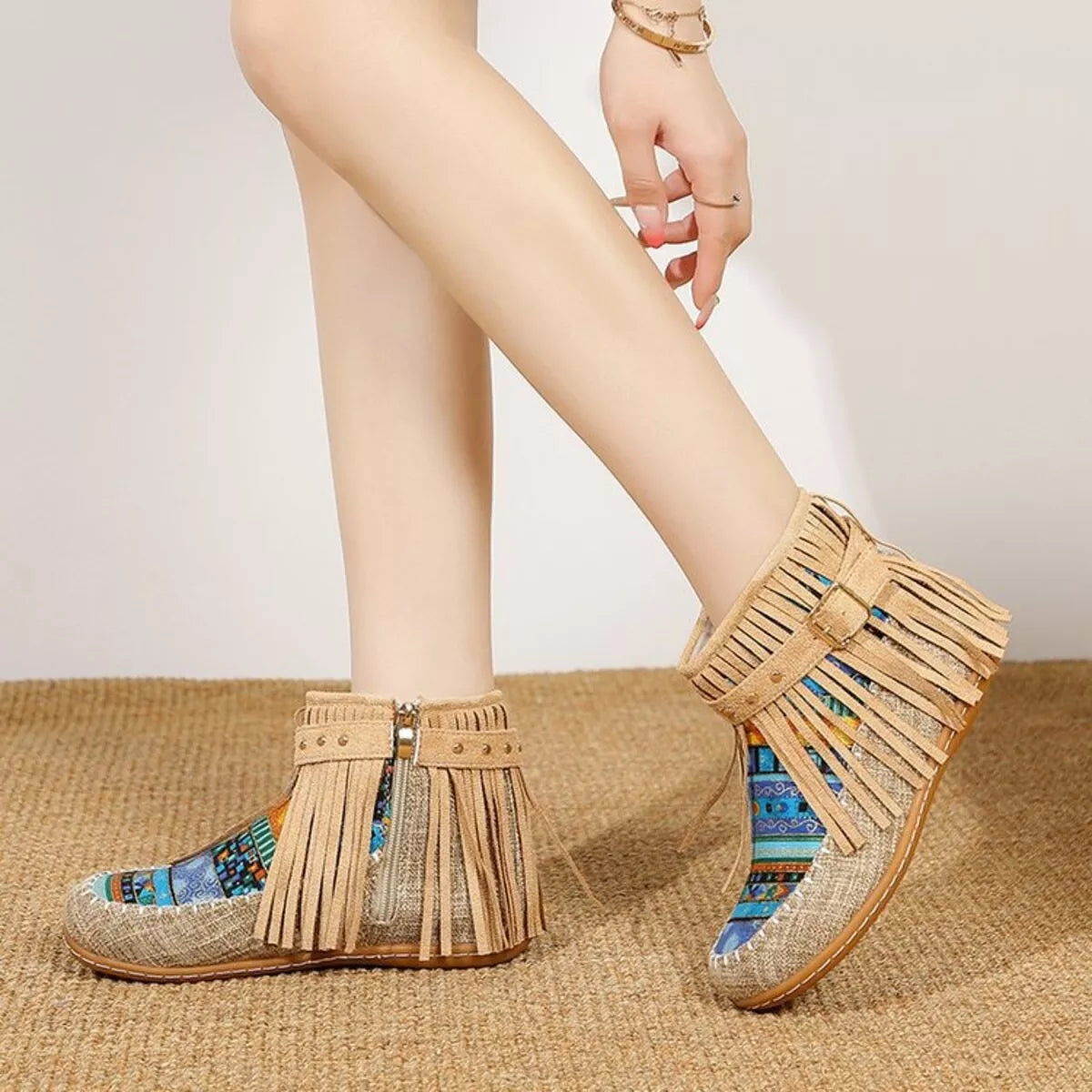 Fringe Side Zipper Ankle Boots