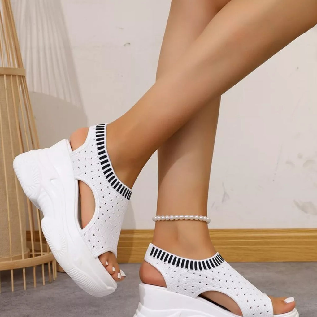 Women's Black Mesh Platform Wedge Sandals Comfortable Casual Mules