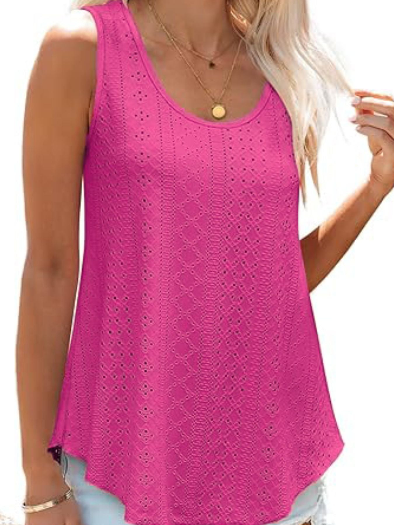 Women's Lavender Eyelet Scoop Neck Tank Top Sleeveless Shirt