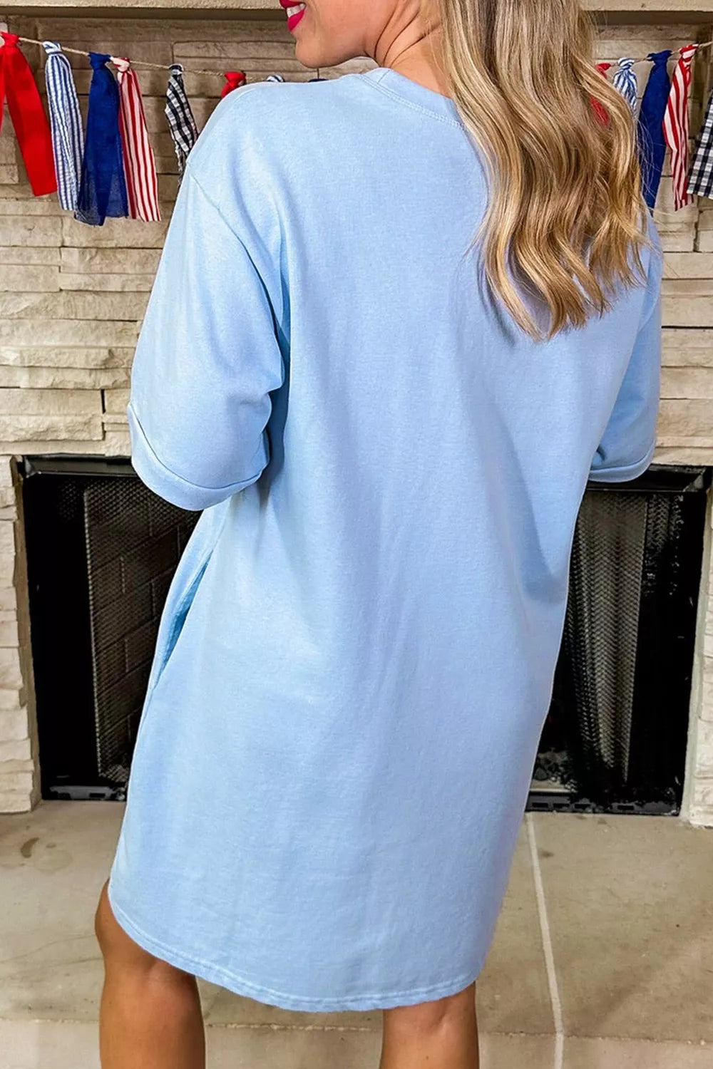Light Blue Patriotic Bow Graphic T-Shirt Mini Dress