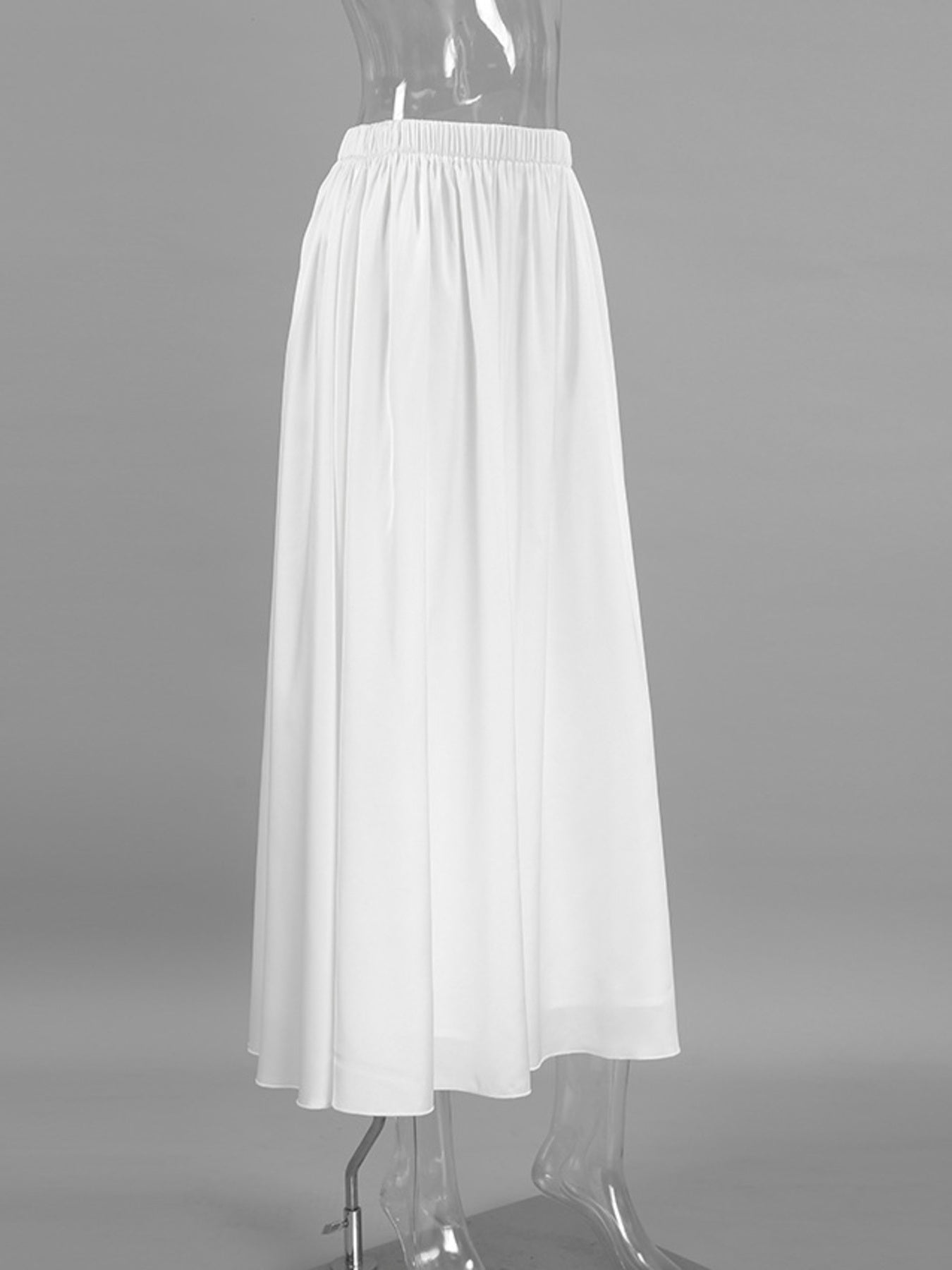 White Satin Maxi Skirt with Elastic Waist