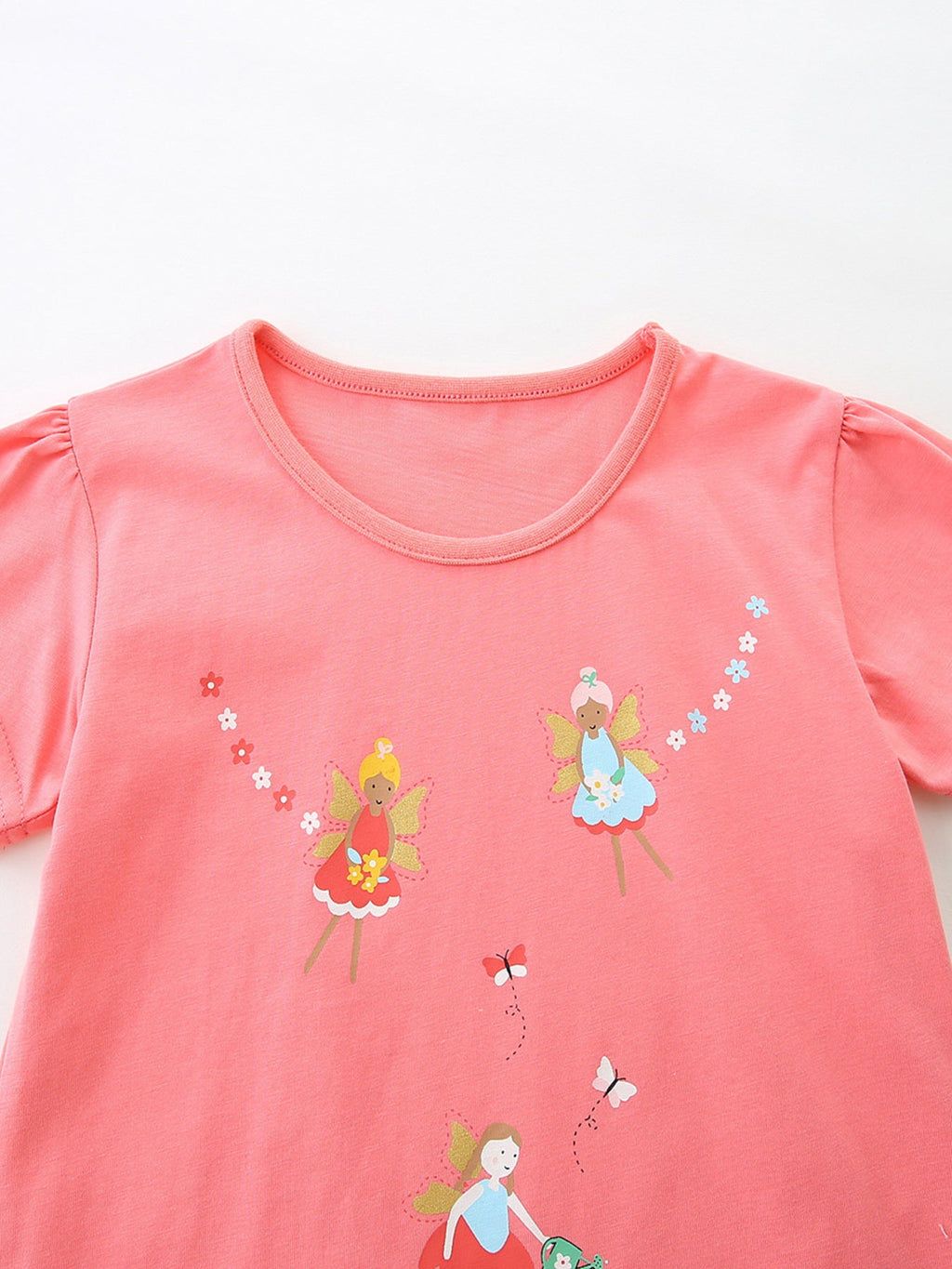 Girls Pink Fairy Print Cotton Short Sleeve T-Shirt