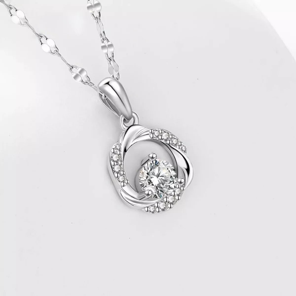 Dainty Sterling Silver Zircon Swirl Pendant Necklace