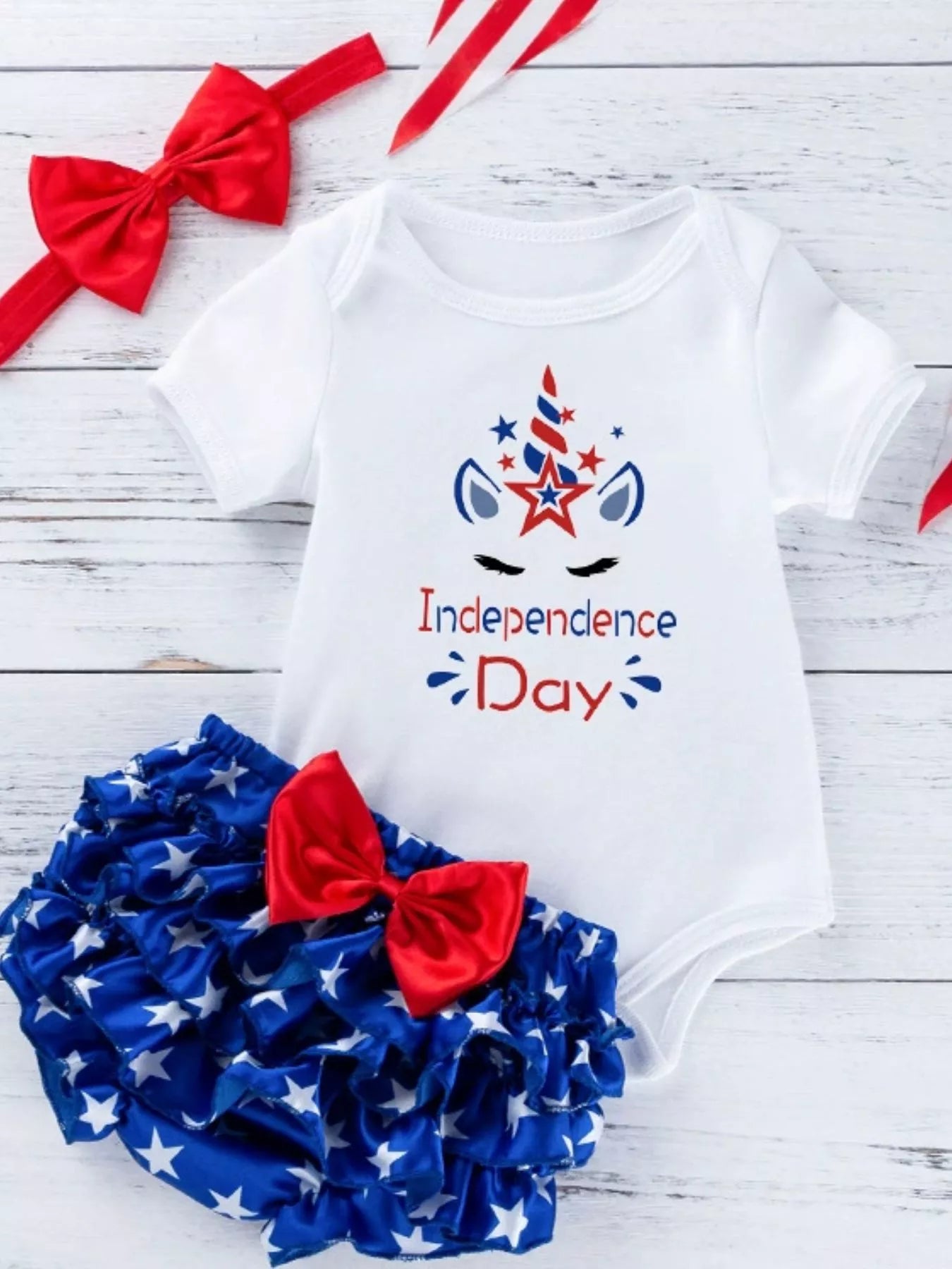 Baby Girls Patriotic Little Miss America 2-Piece Bodysuit Set