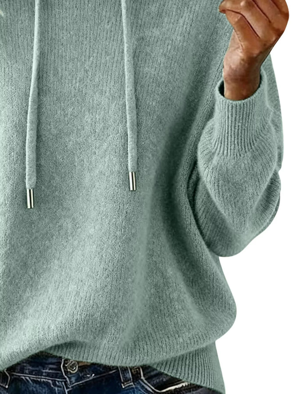 Women Long Sleeve Hooded Knit Sweater Drawstring Pullover