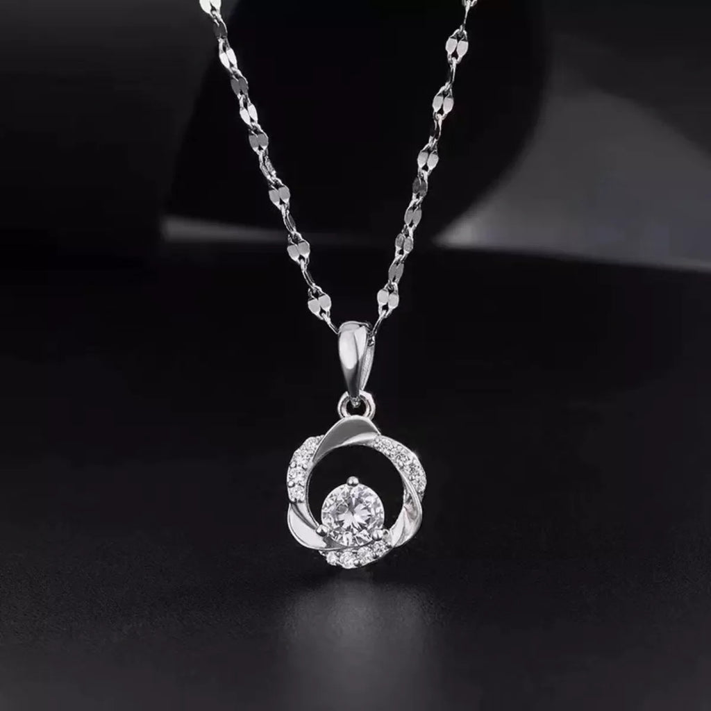 Dainty Sterling Silver Zircon Swirl Pendant Necklace