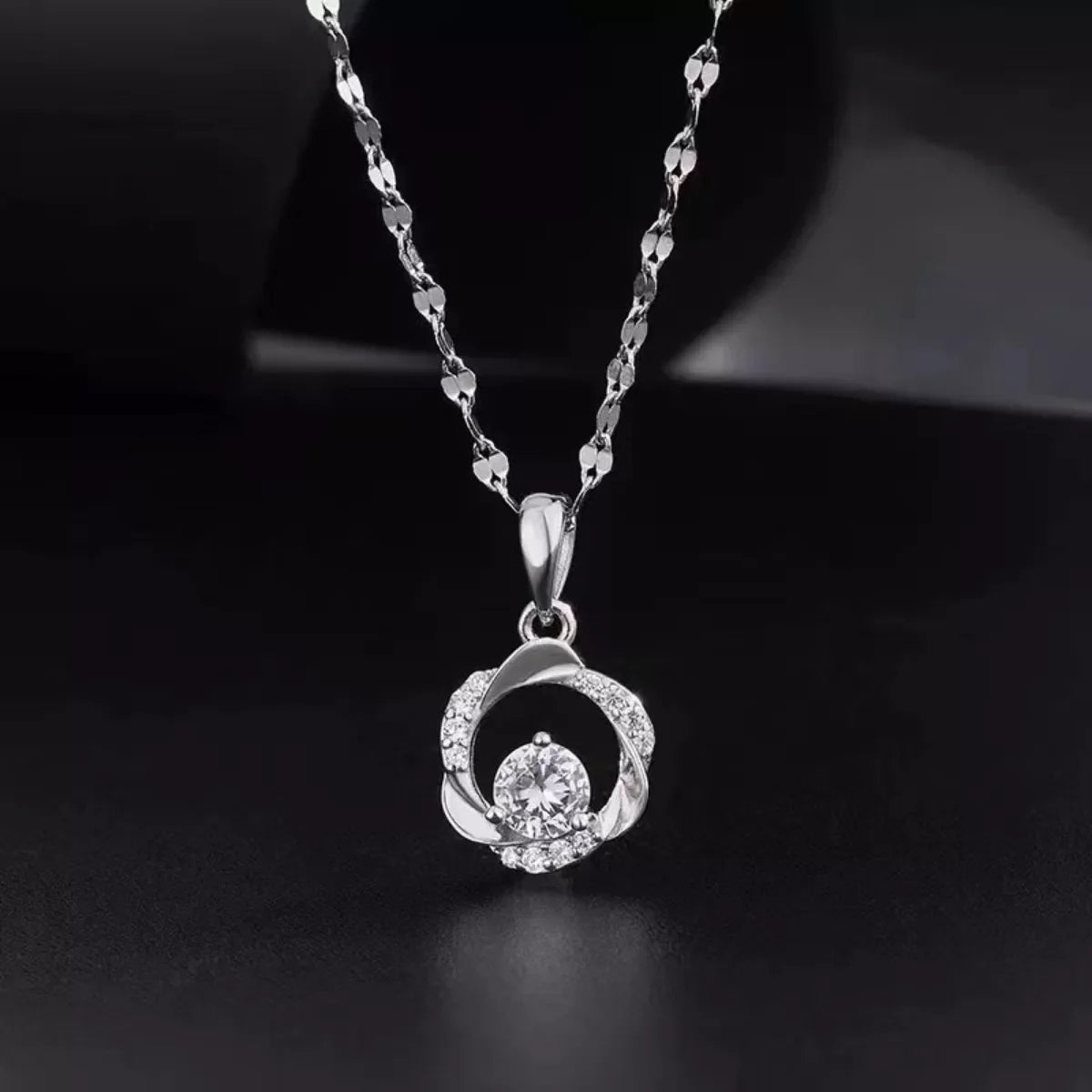 Dainty Sterling Silver Zircon Swirl Pendant Necklace