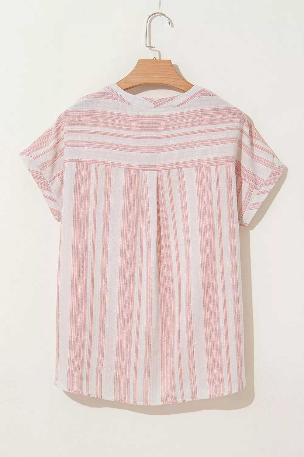 Women Striped Button Detail Short Sleeve Blouse Casual Shirt