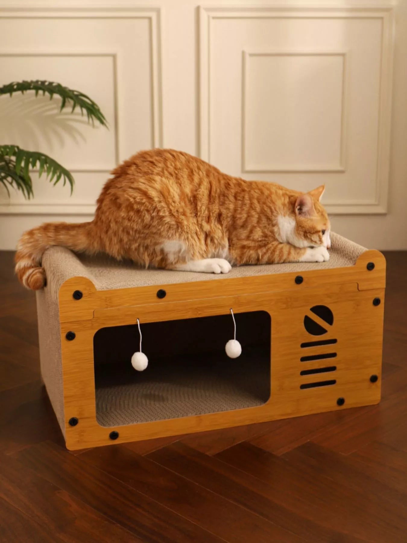Wooden Cat House with Scratching Pad for Cozy Pet Relaxation