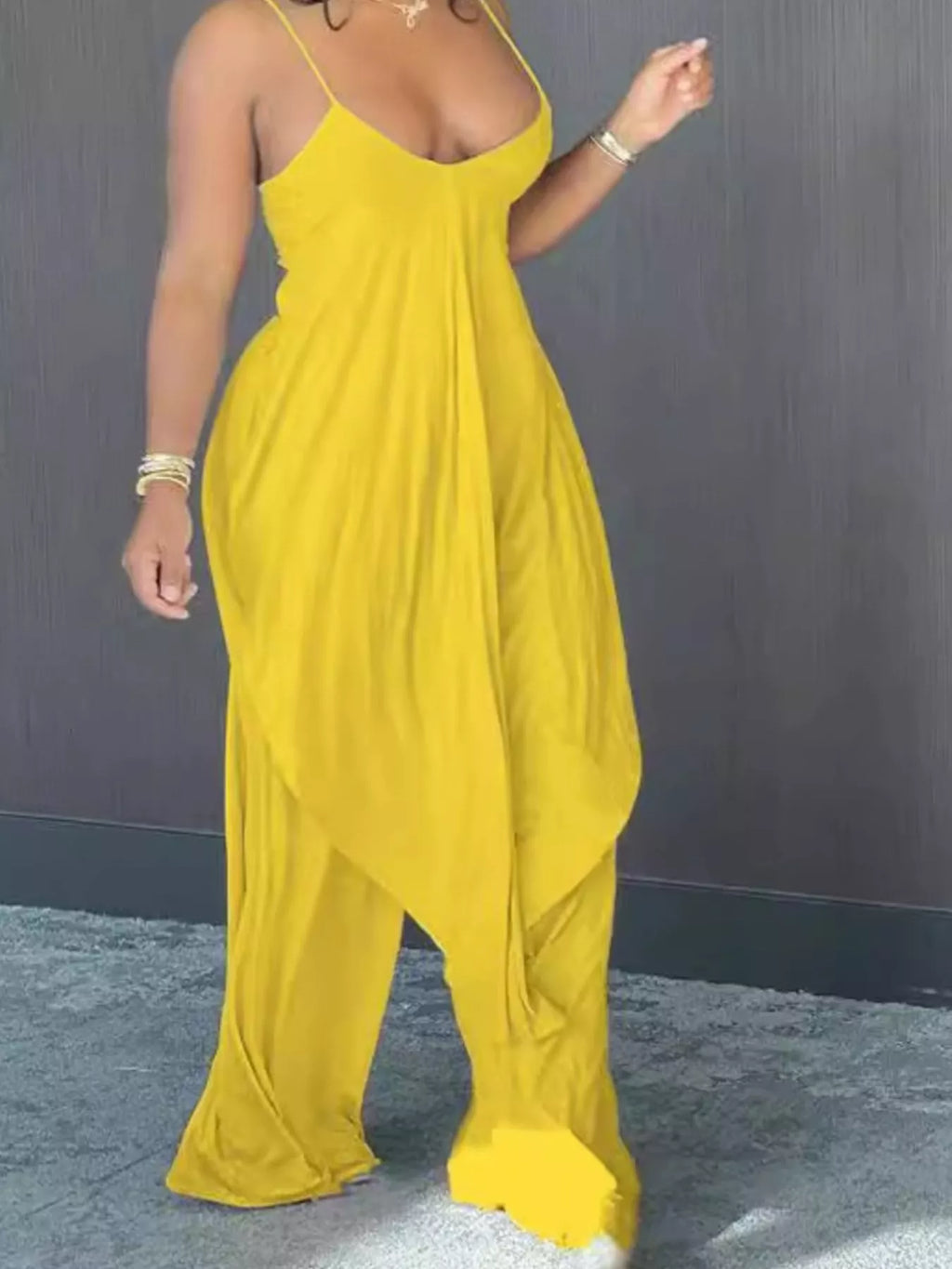 Yellow Asymmetrical Cami Top and Wide Leg Pants Set