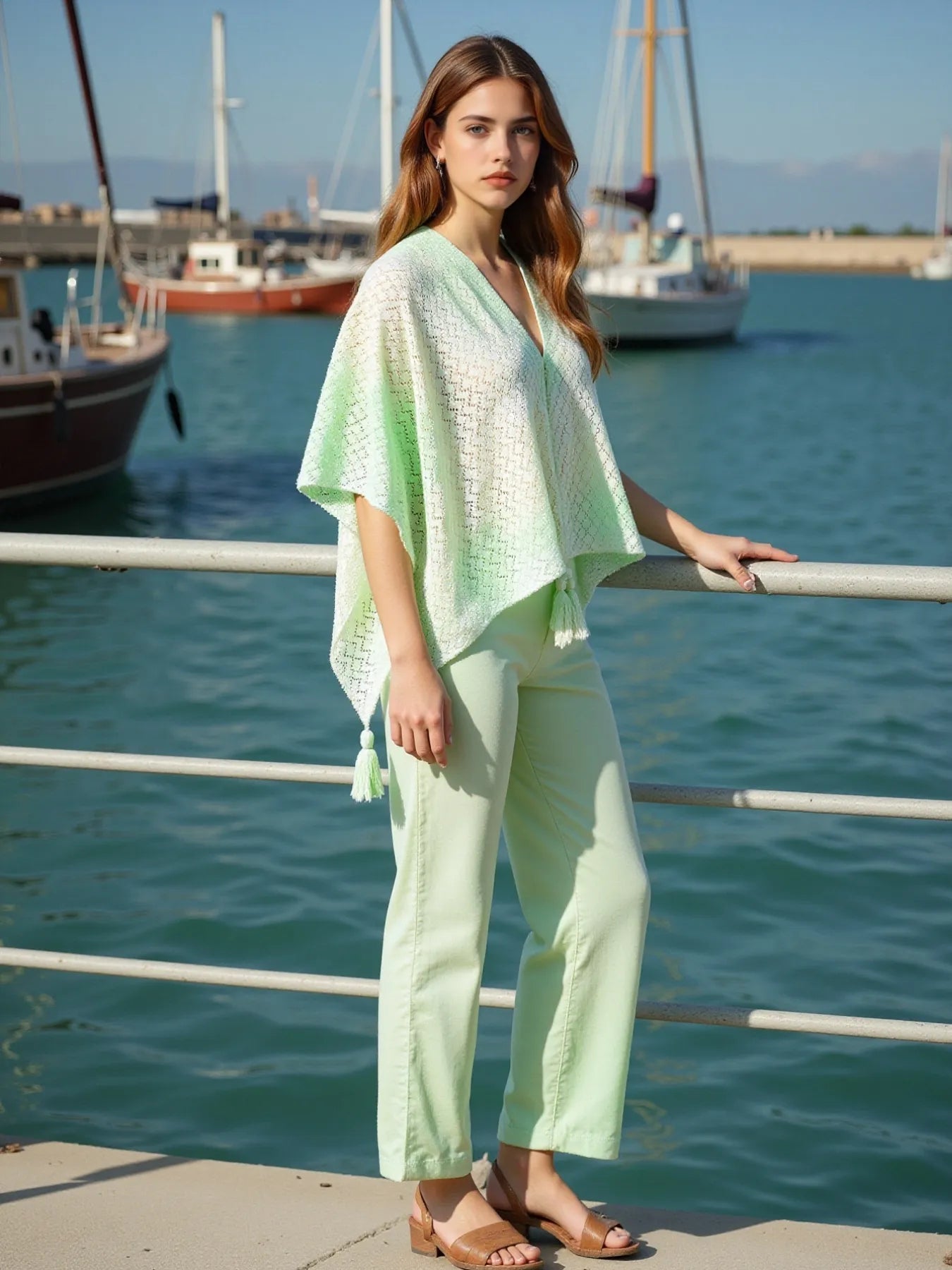 Openwork Tassel Gradient Knit Cover Up