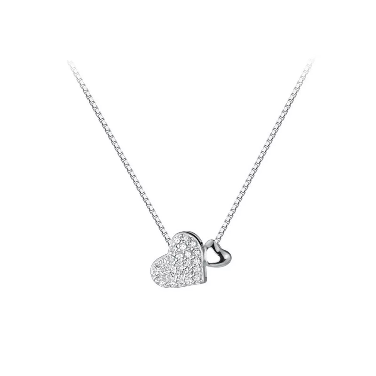 Silver-tone Double Heart Necklace with Zircon Stones