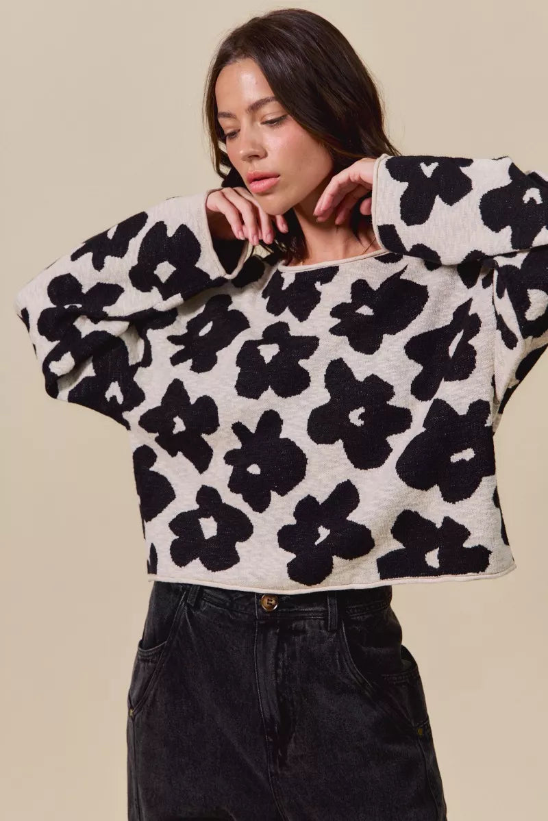 Women's Loose Fit Floral Lightweight Sweater Top Casual Chic