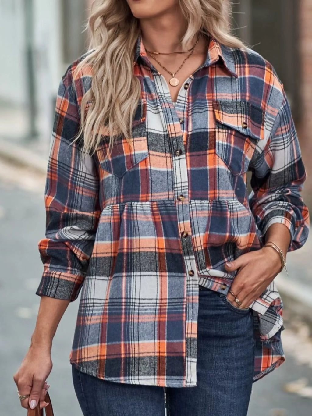 Women's Plaid Button Down Shirt Long Sleeve Casual Top