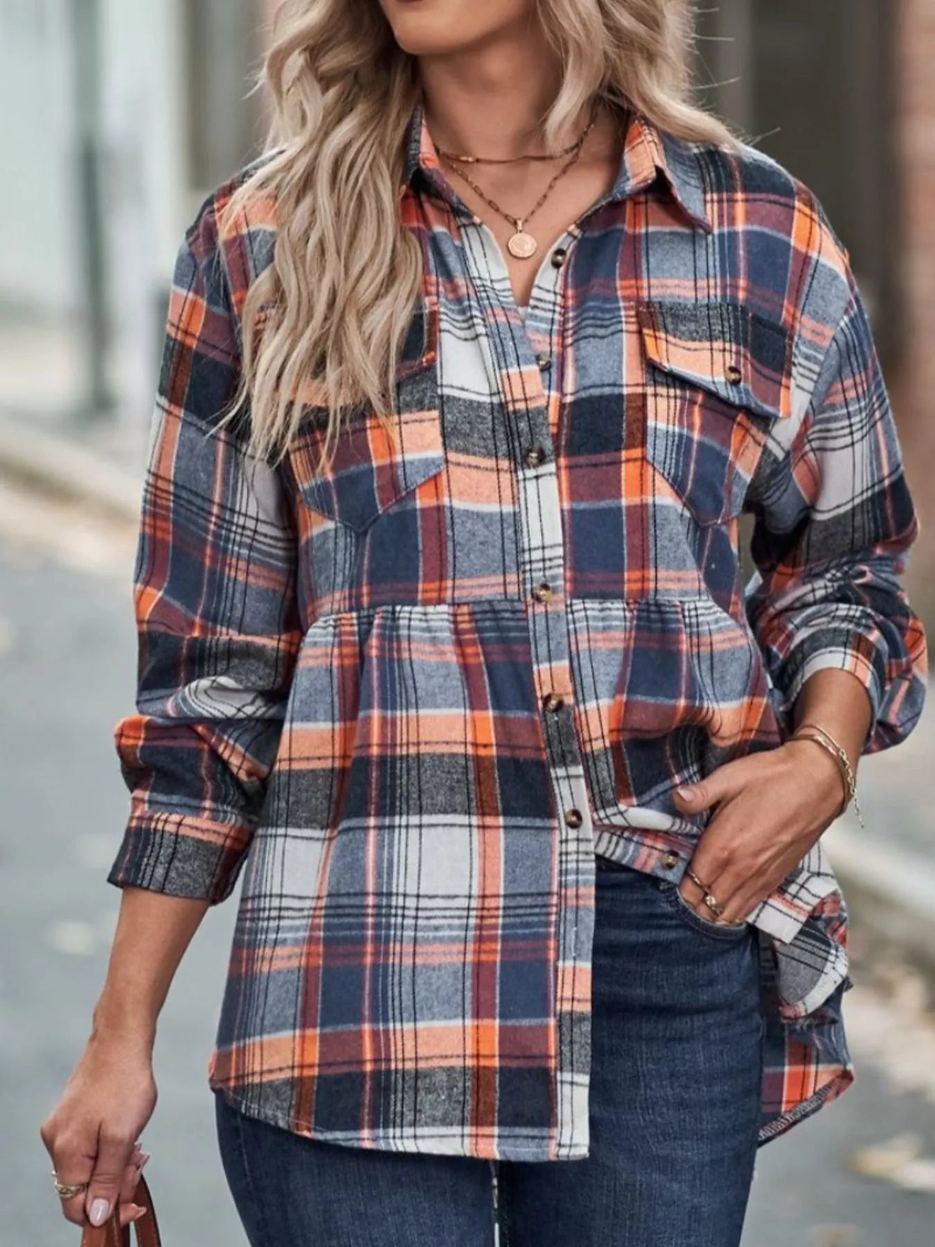 Women's Plaid Button Down Shirt Long Sleeve Casual Top