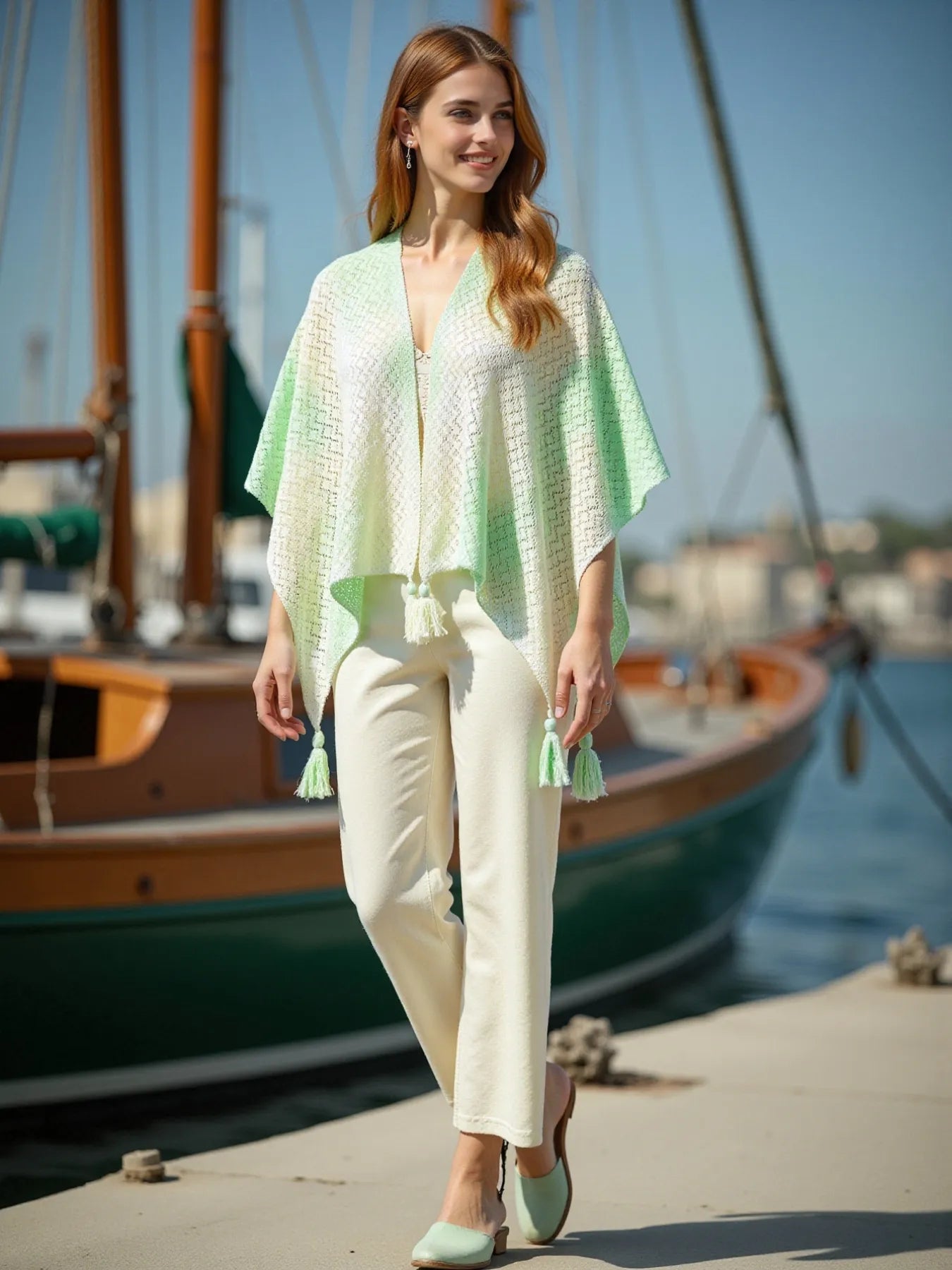 Openwork Tassel Gradient Knit Cover Up