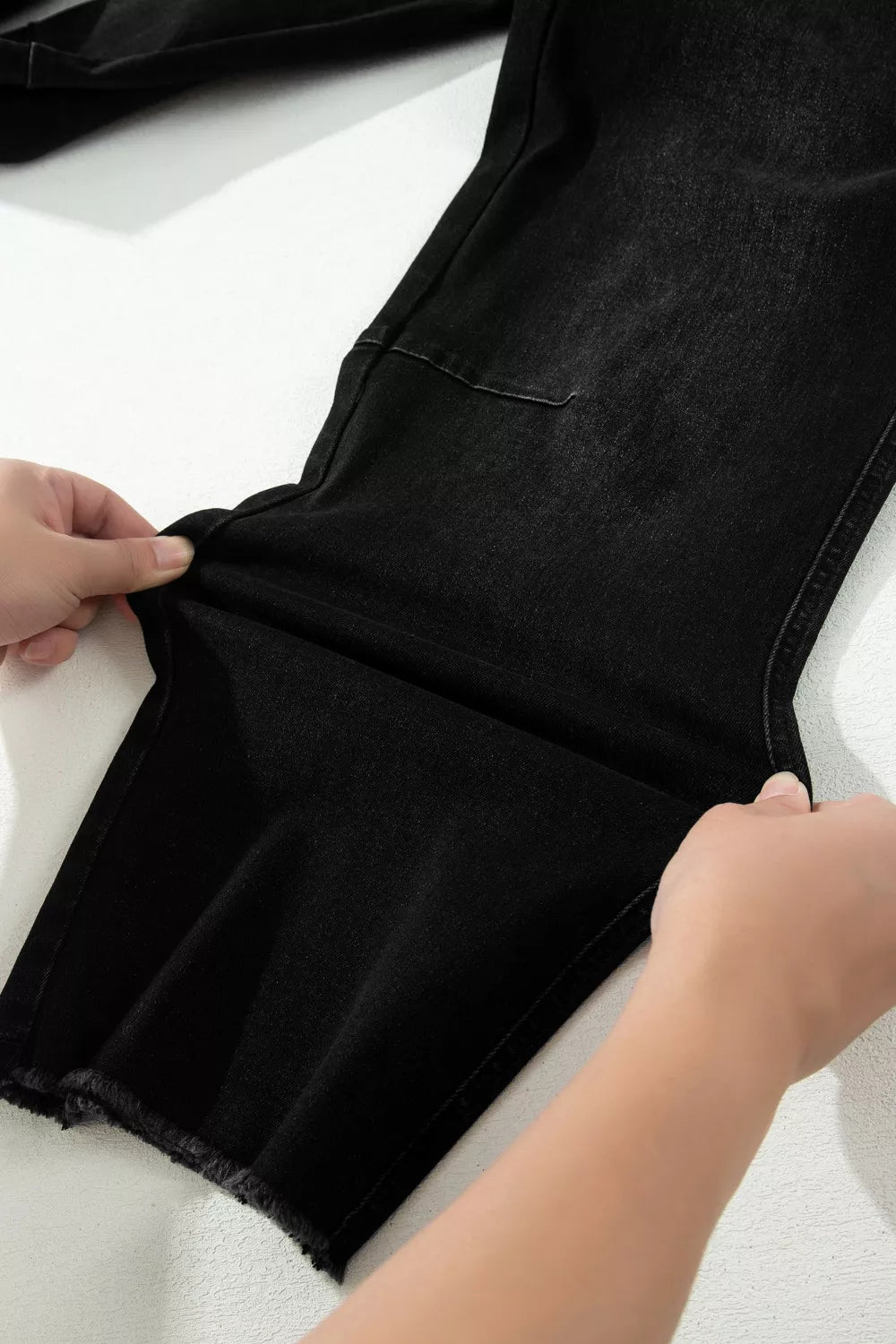 Black Frayed Hem Cropped Straight Leg Jeans