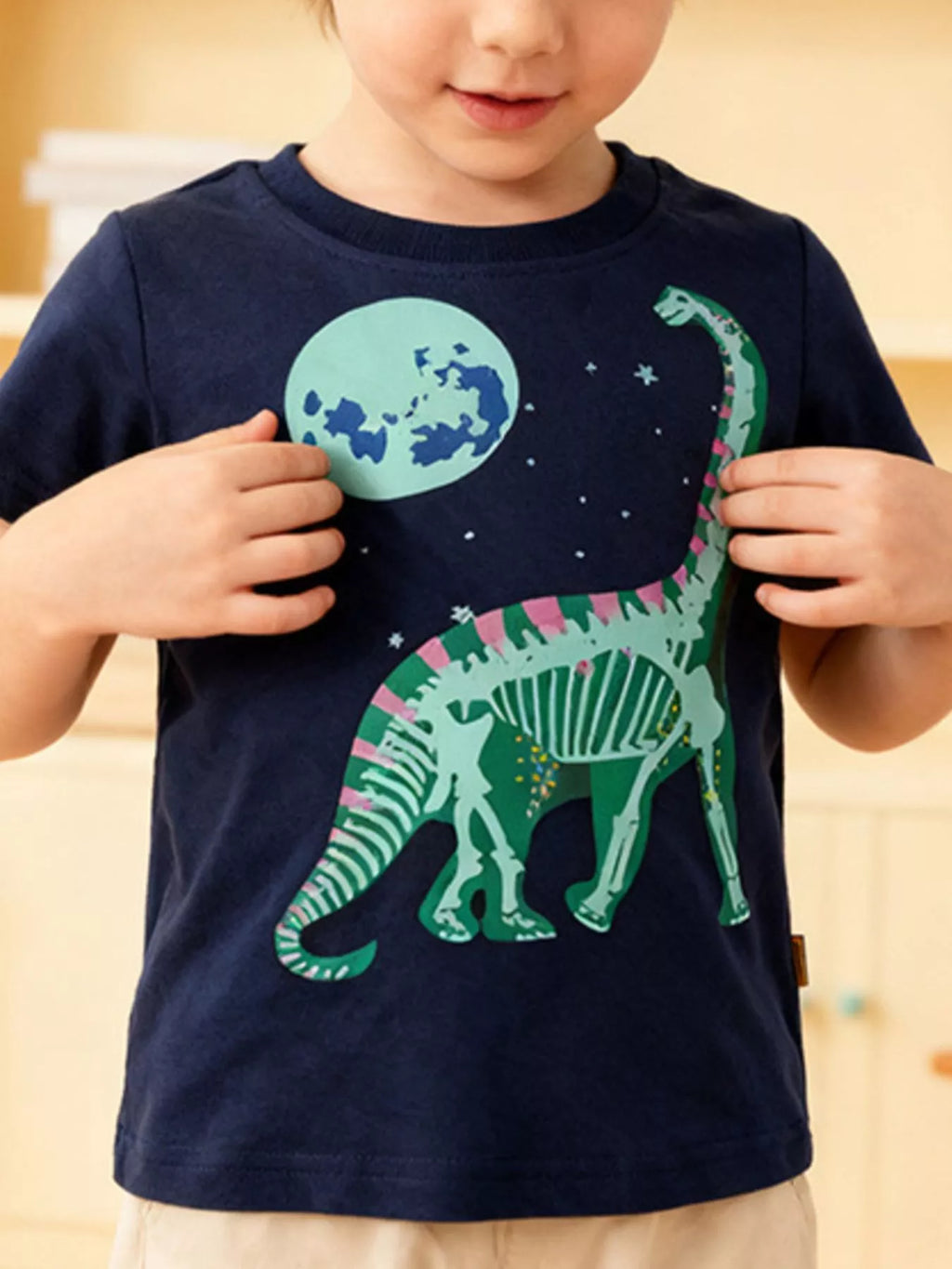 Boys Navy Blue Dinosaur Graphic Crew Neck Cotton T-Shirt