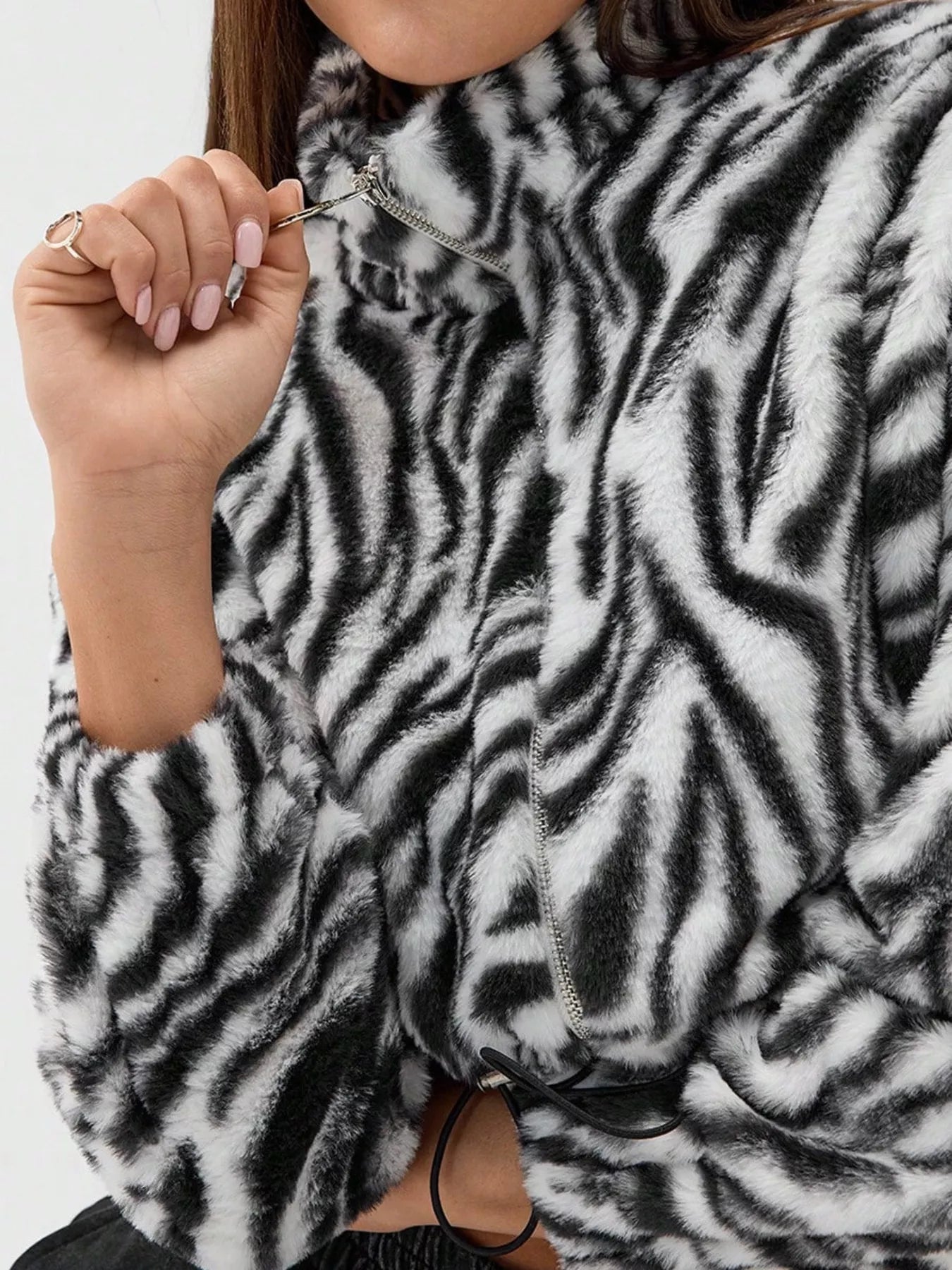 Zebra Print Plush Cropped Jacket | Women's Relaxed Fit