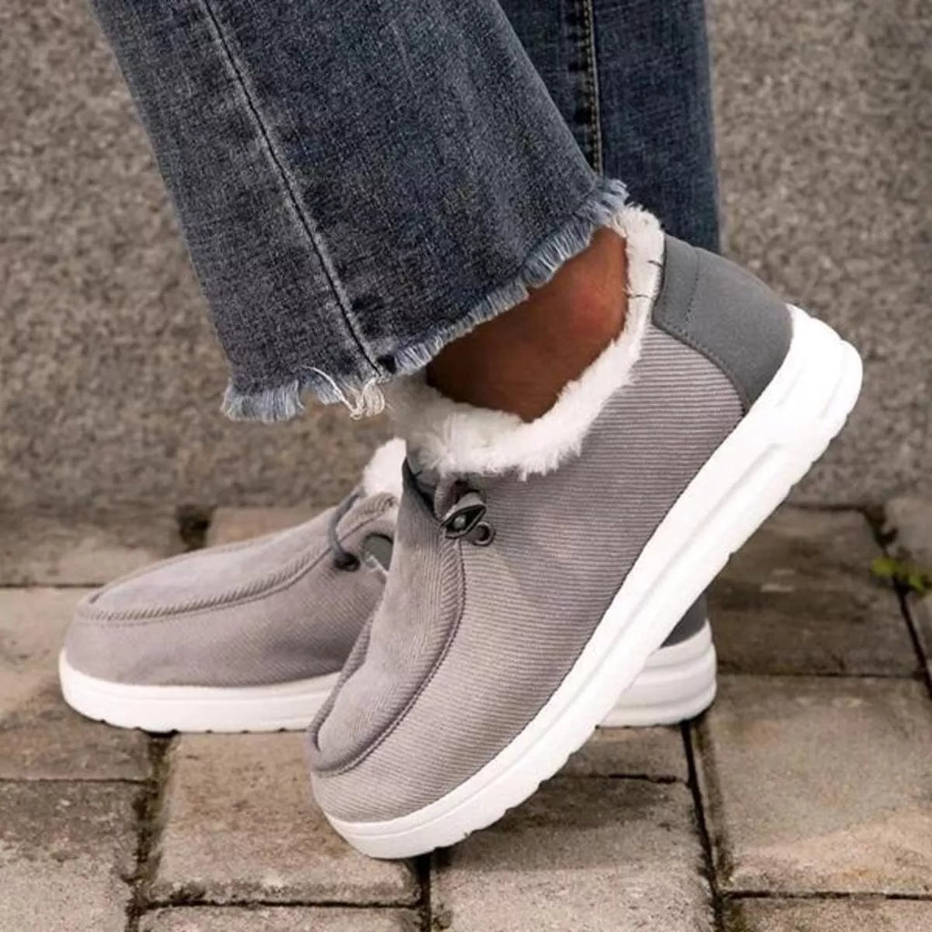 Women's Fuzzy Lined Corduroy Slip-On Casual Flats in Blue