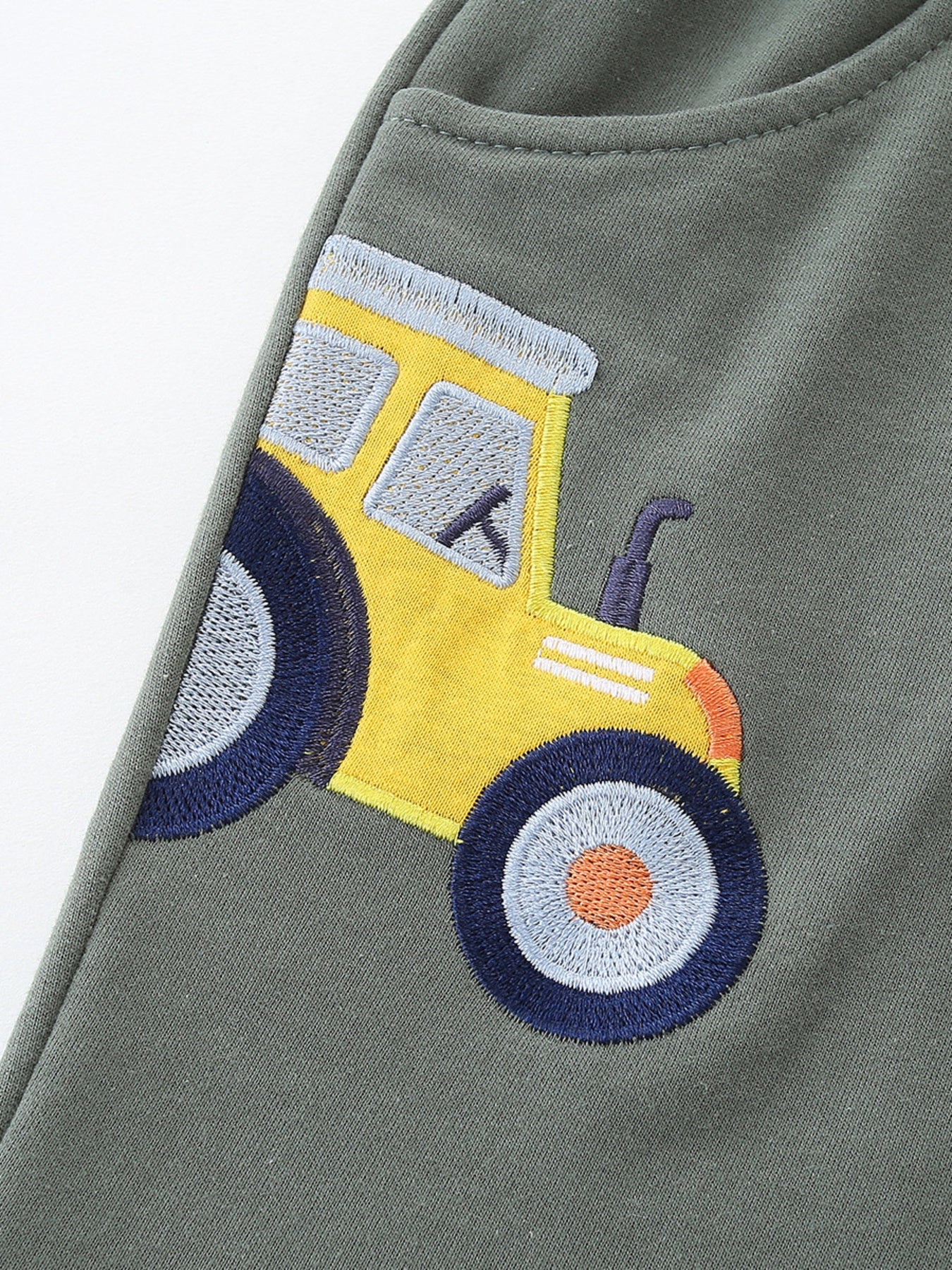 Children's Green Tractor Embroidered Cotton Drawstring Shorts