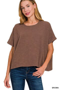 Brown Cotton Slub Oversized Crew Neck Short Sleeve Tee