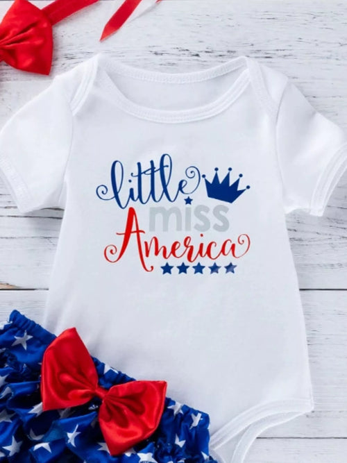 Baby Girls Patriotic Little Miss America 2-Piece Bodysuit Set